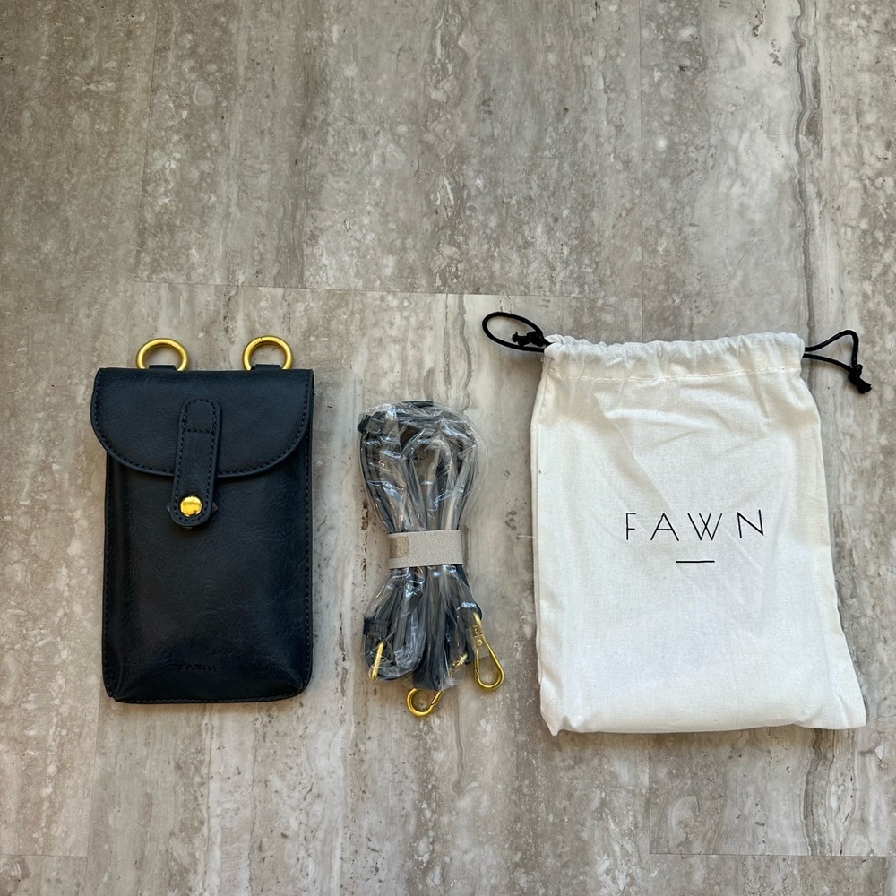 Fawn Navy Leather Phone Case with Gold Hardware